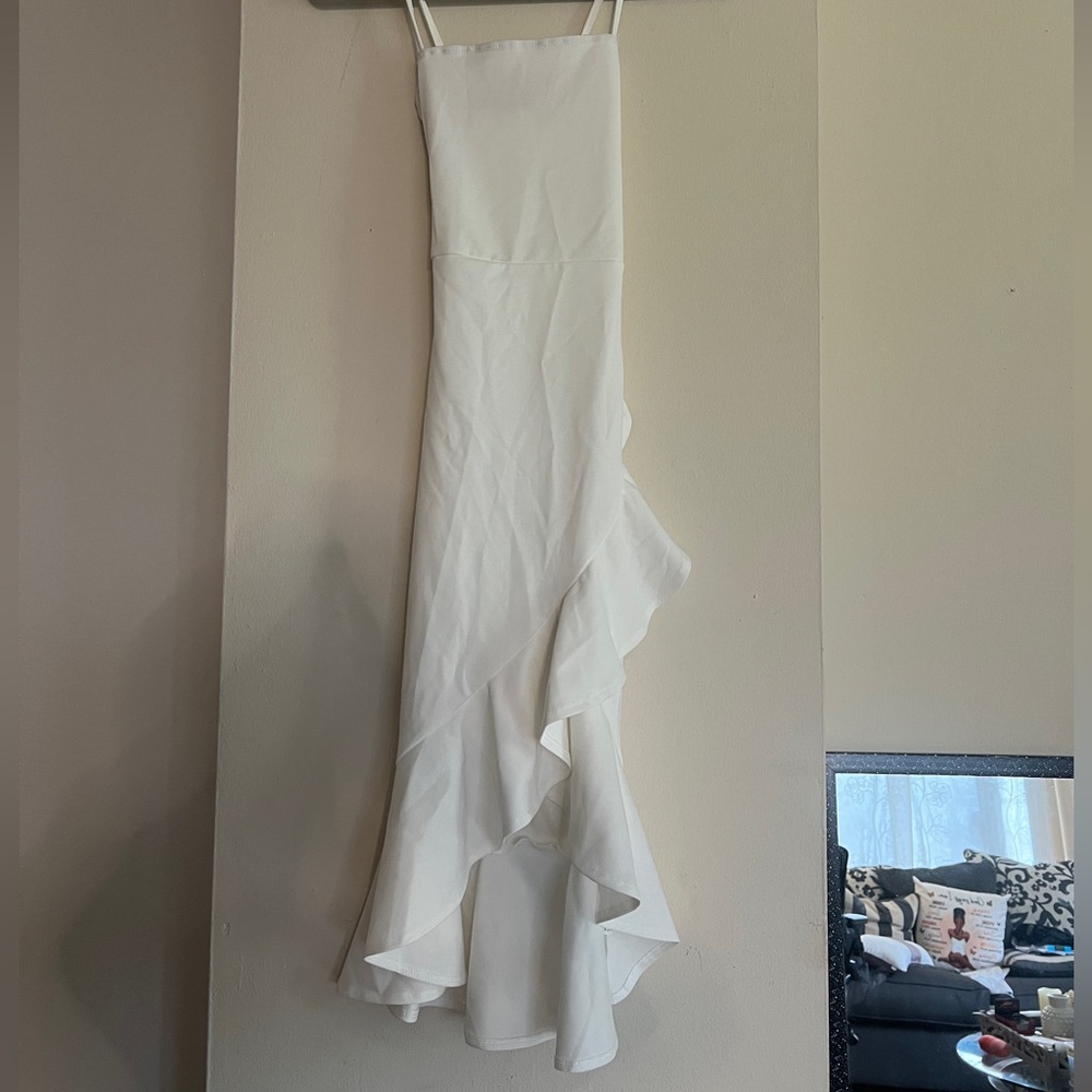 White midi Dress cross back with ruffles